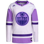 Edmonton Oilers adidas Hockey Fights Cancer Primegreen Authentic Custom Jersey - White/Purple