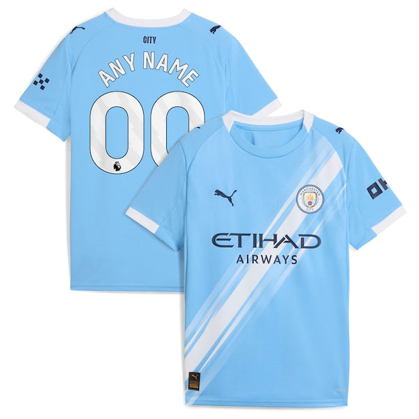 Manchester City Puma Youth 2025/26 Home Replica Custom Jersey - Sky Blue/Green/Black