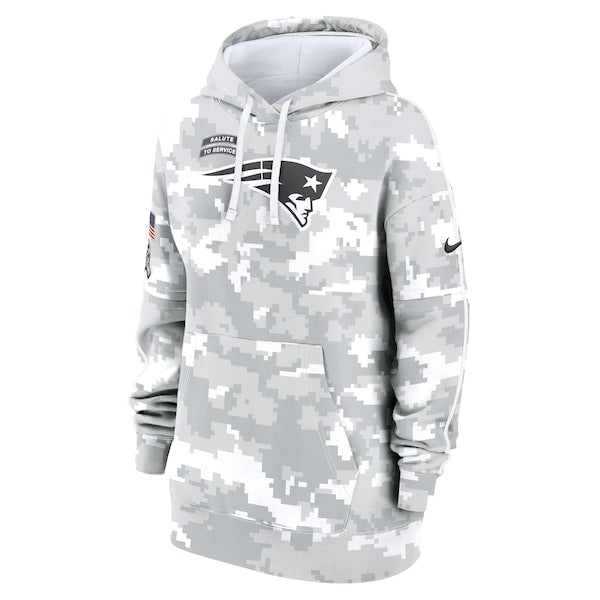 New England Patriots Nike Women's 2024 Salute To Service Club Fleece Pullover Hoodie - Arctic Camo
