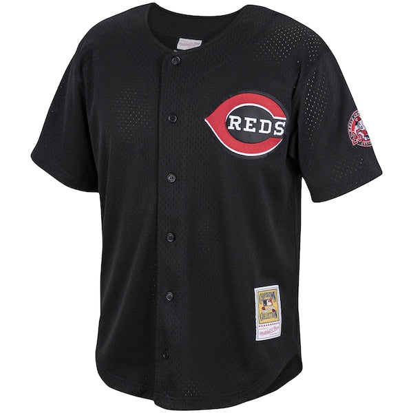 Ken Griffey Jr. Cincinnati Reds Cooperstown Collection Mesh Batting Practice Button-Up Jersey - Black