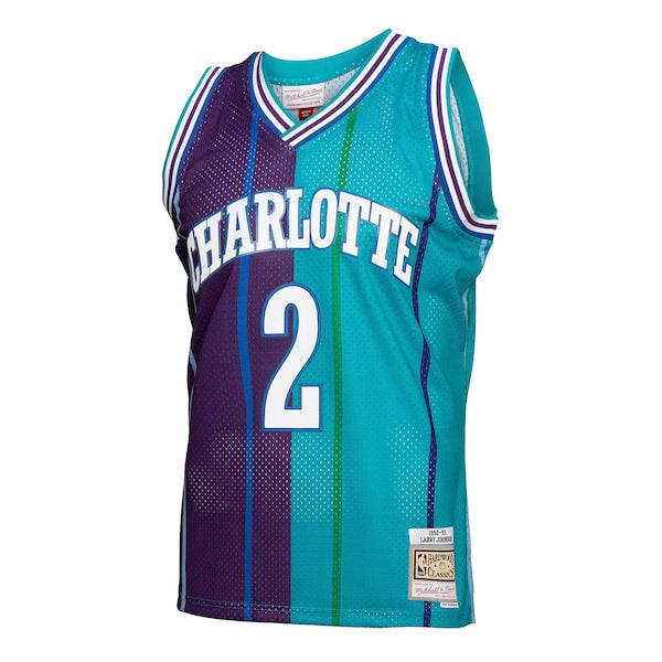 Larry Johnson Charlotte Hornets Hardwood Classics Split Swingman Jersey - Teal/Purple