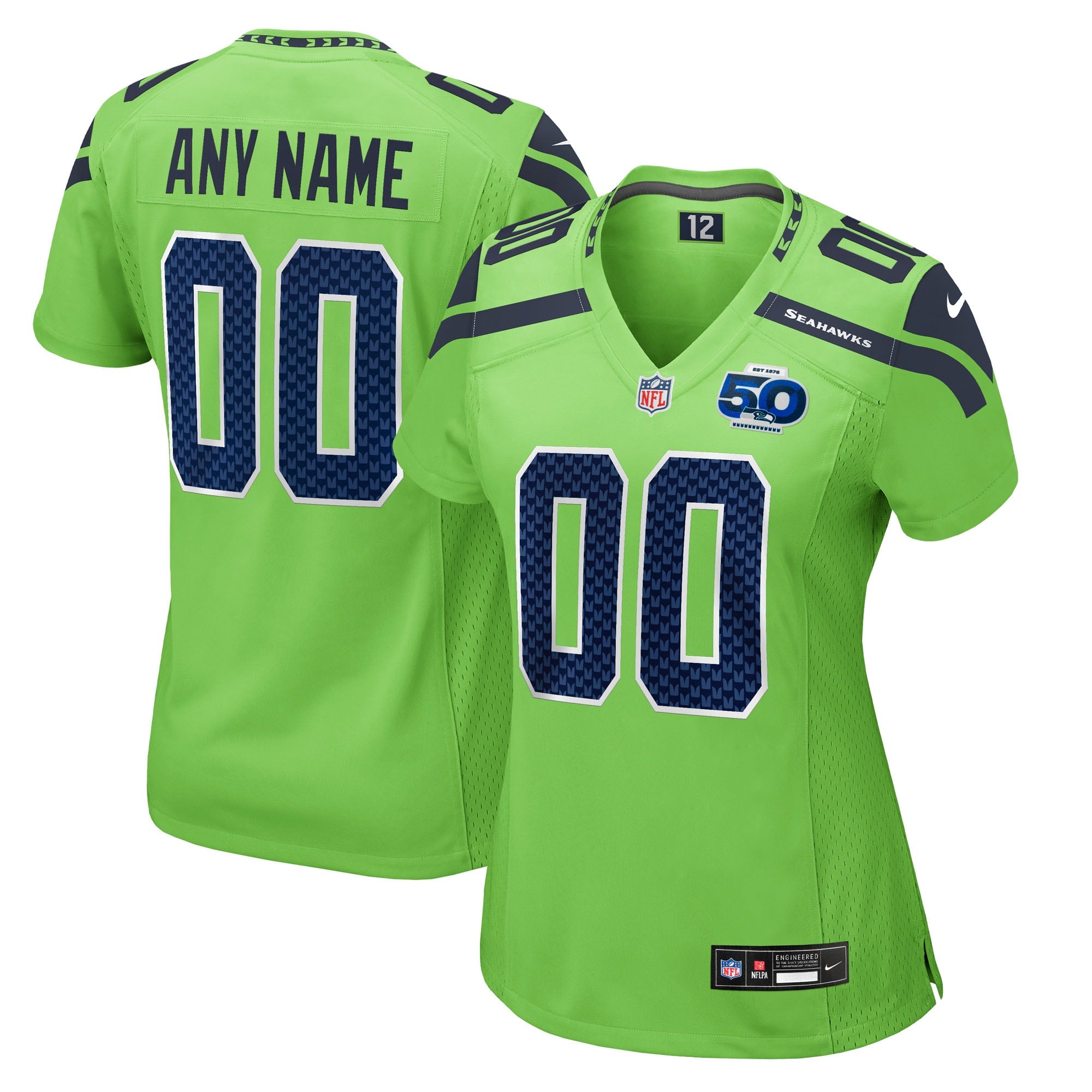 Seattle Seahawks Nike Women's 50th Season Throwback Custom Game Jersey - Royal/College Navy/Neon Green