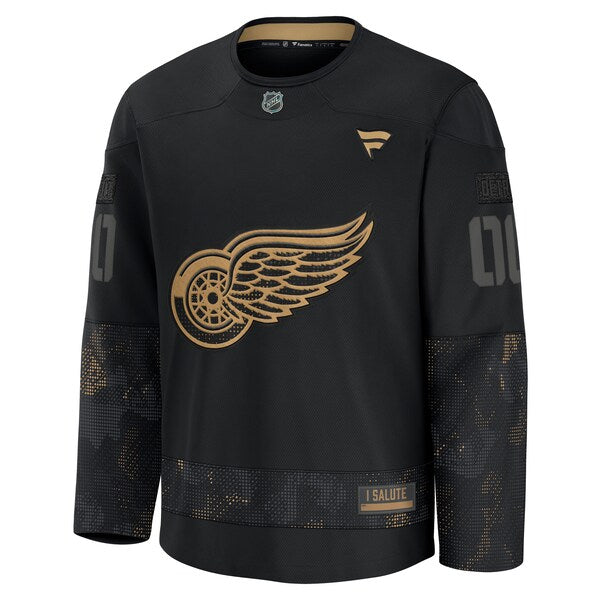 Detroit Red Wings  2024 Military Appreciation Personalized Long Sleeve Practice Jersey - Black