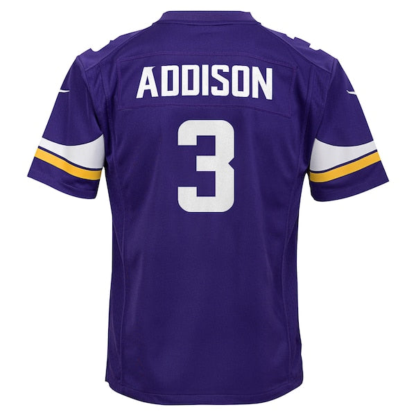 Jordan Addison Minnesota Vikings Nike Youth Team Player Game Jersey - Purple