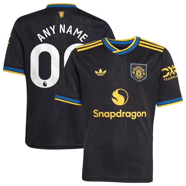 Manchester United adidas Youth 2025/26 Third Replica Custom Jersey - Black/White/Red