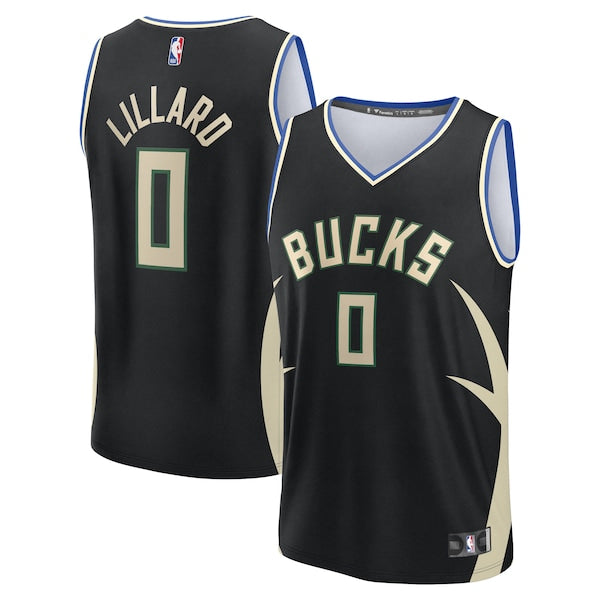Damian Lillard Milwaukee Bucks  Youth Fast Break Replica Player Jersey - Statement Edition - Black