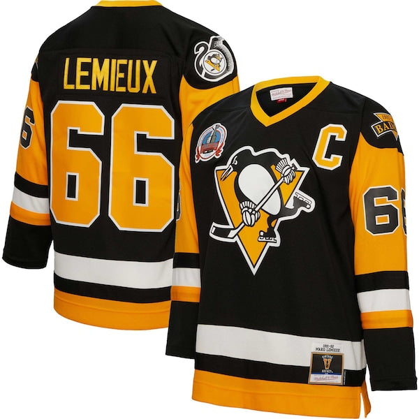 Mario Lemieux Pittsburgh Penguins Captain Patch 1991/92 Blue Line Player Jersey - Black