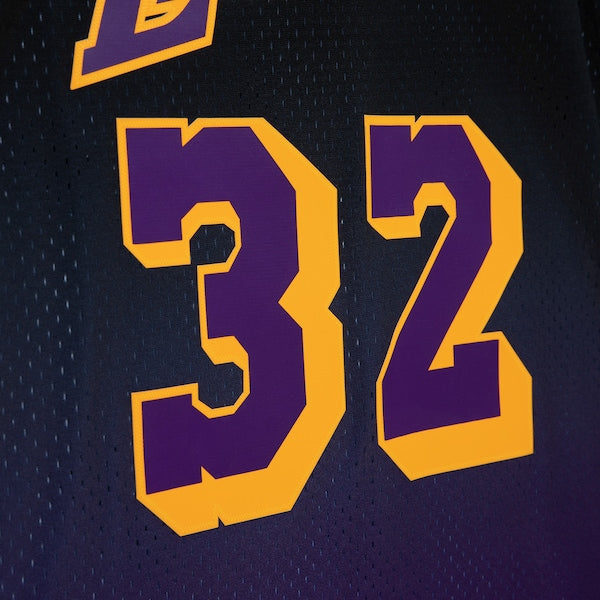 Magic Johnson Los Angeles Lakers 1984/85 Hardwood Classics Fadeaway Swingman Player Jersey - Purple/Black/Gold
