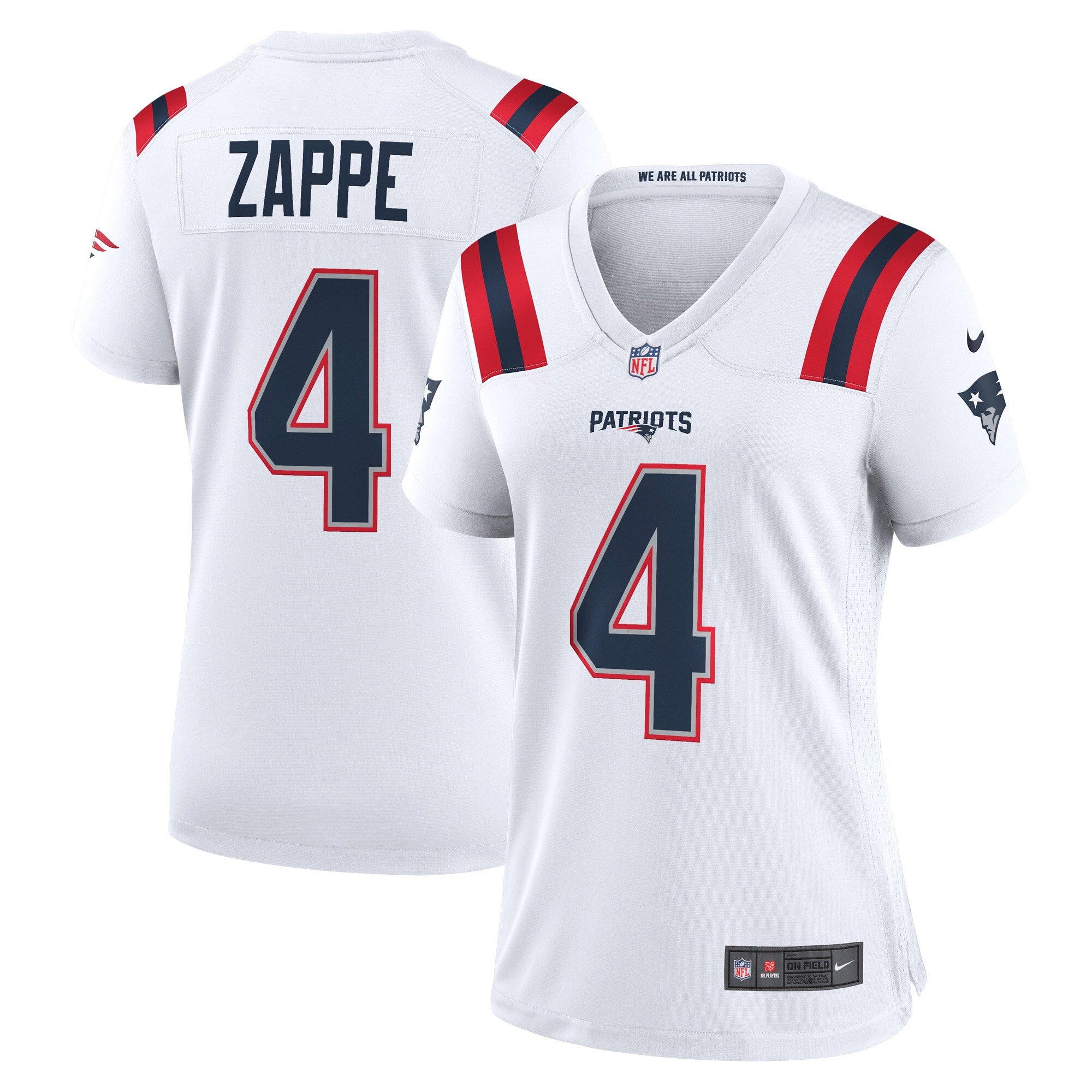 Bailey Zappe New England Patriots Nike Women's Alternate Game Player Jersey - Red/Navy/White