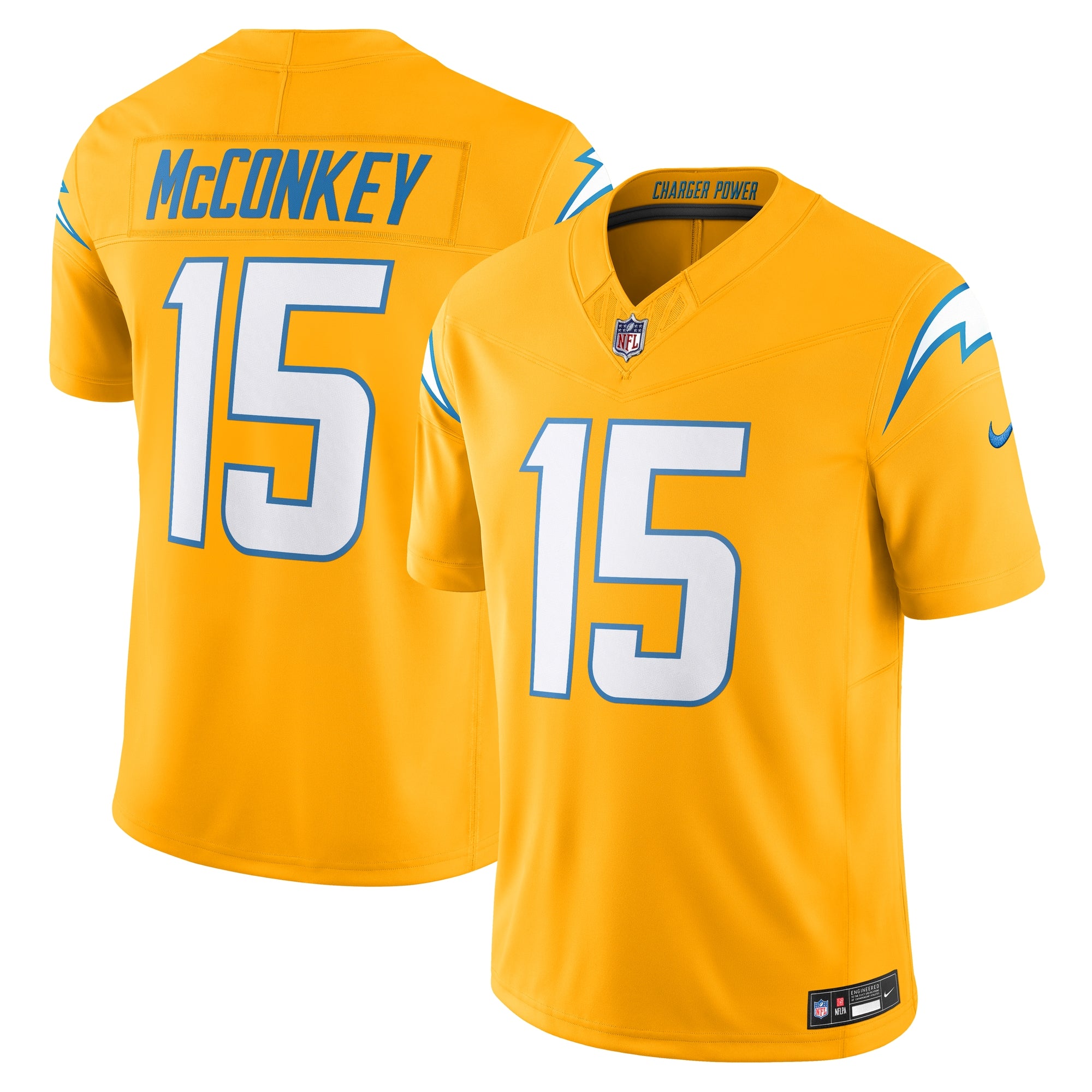 Ladd McConkey Los Angeles Chargers Nike Alternate Super Chargers Vapor F.U.S.E. Limited Jersey - Navy/Gold/Powder Blue