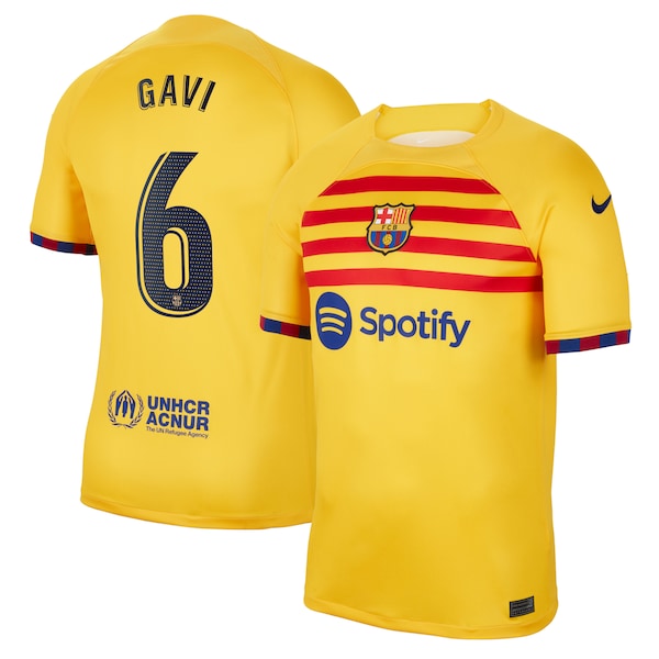 Gavi Barcelona Nike Youth 2022/23 Fourth Breathe Stadium Replica Player Jersey - Yellow