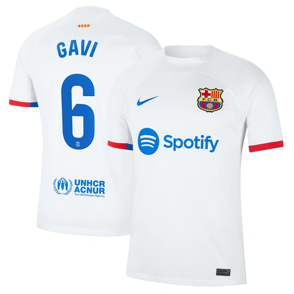 Gavi Barcelona Nike 2023/24 Away Stadium Replica Player Jersey - White/Aqua/Royal