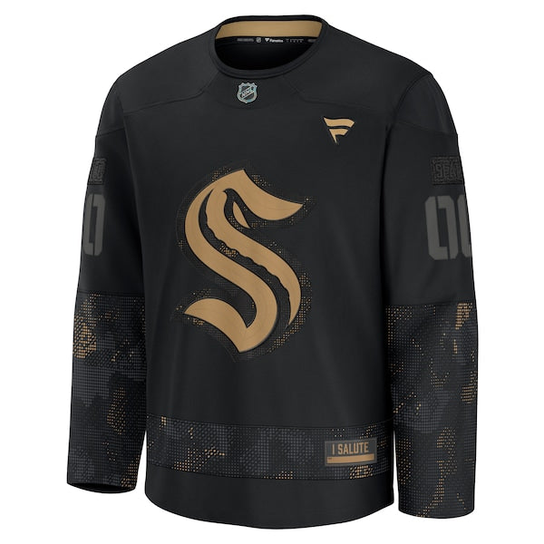 Seattle Kraken  2024 Military Appreciation Personalized Long Sleeve Practice Jersey - Black