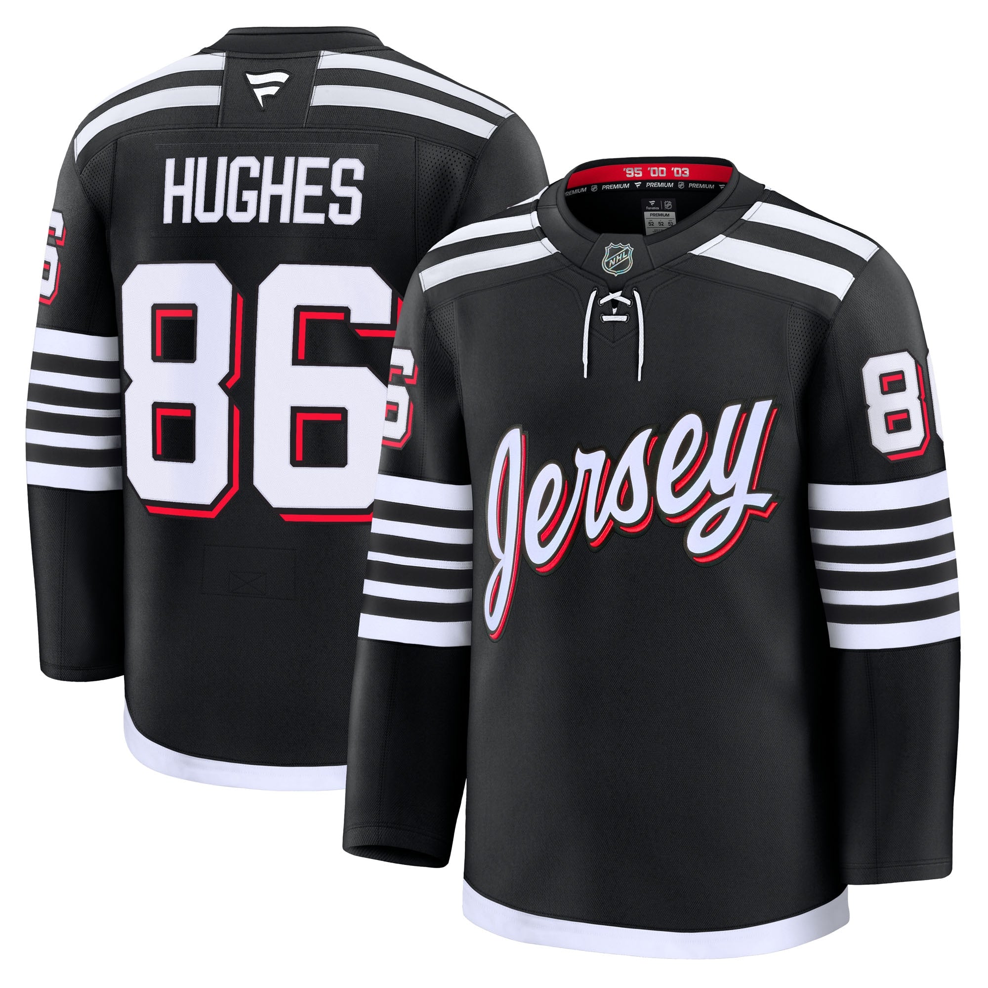 Jack Hughes New Jersey Devils  Home Premium Jersey - Red/White/Black