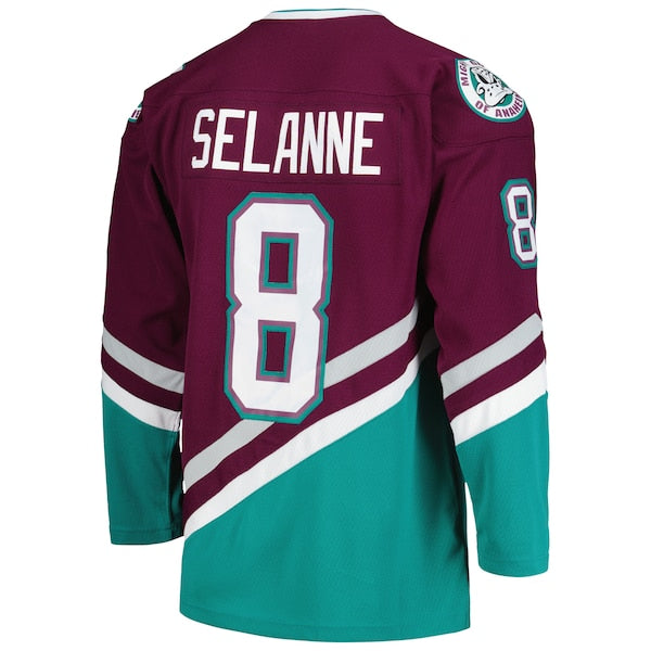 Teemu Selanne Anaheim Ducks  1996/97 Alternate Captain Patch Blue Line Player Jersey - Purple