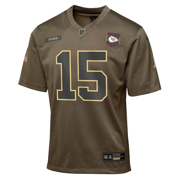 Patrick Mahomes Kansas City Chiefs Nike Youth 2025 Salute to Service Game Jersey - Olive