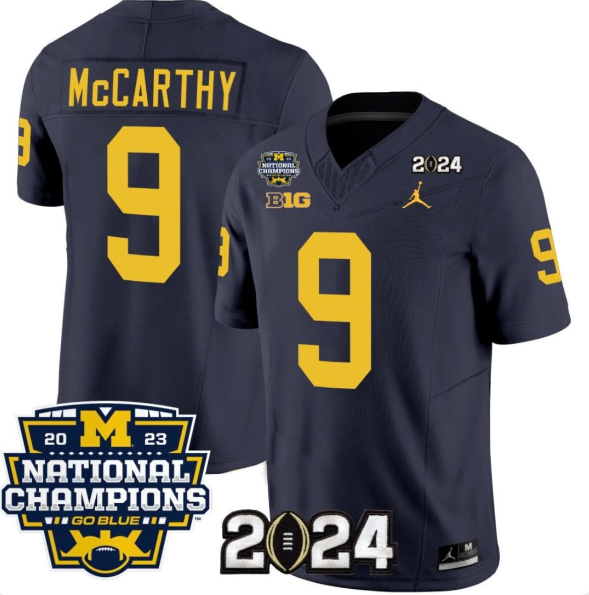 J.J McCarthy Michigan Wolverines Playoffs 2024 National Champions Jersey - Navy