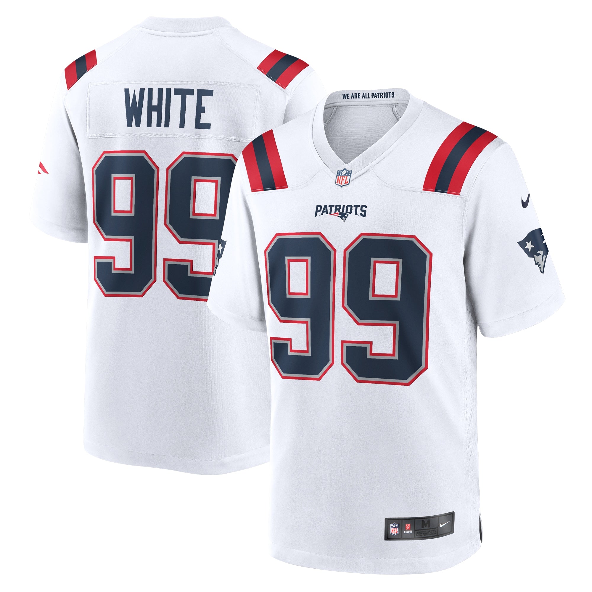 Keion White New England Patriots Nike Team Game Jersey -  Navy/Red/White