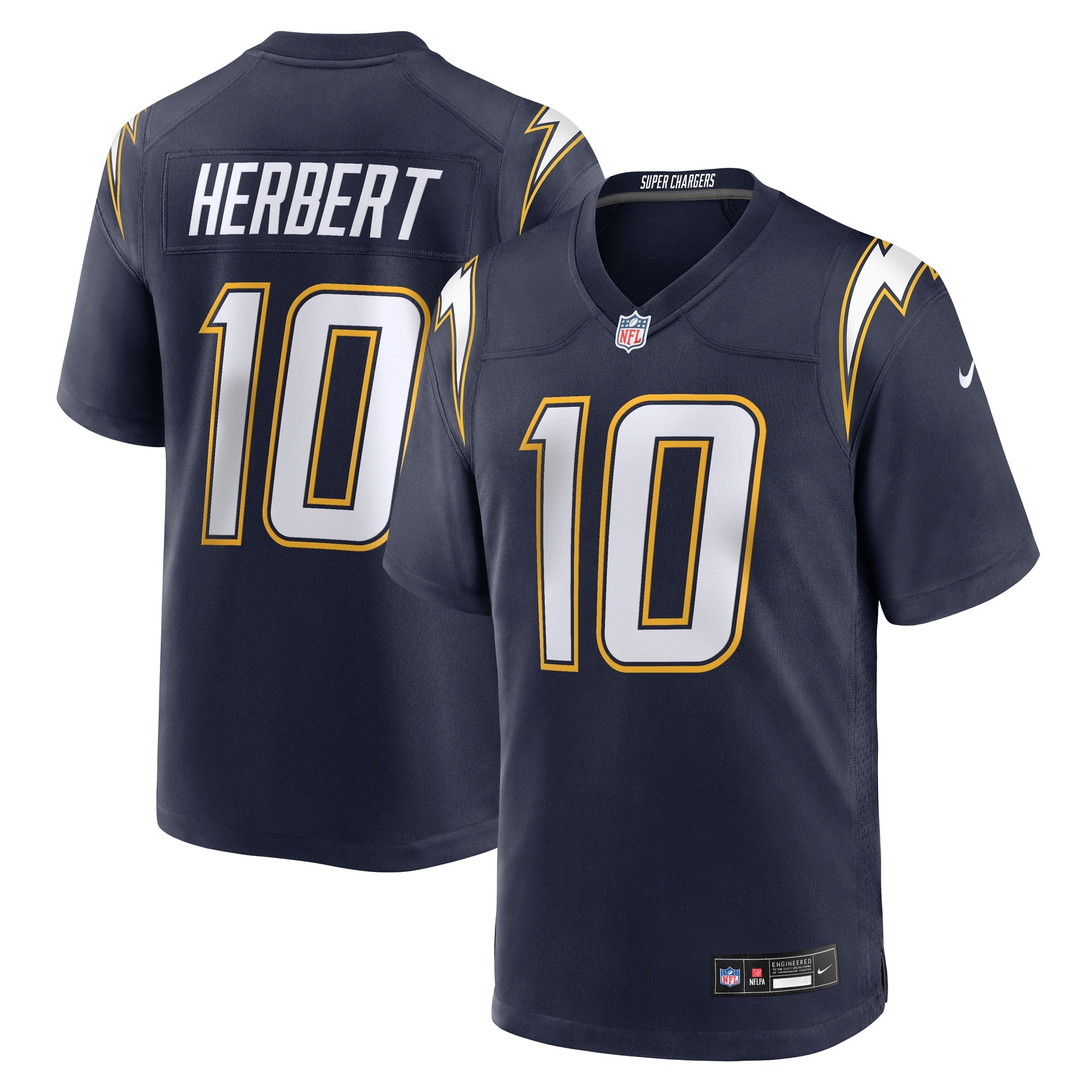 Justin Herbert Los Angeles Chargers Nike Alternate Charger Power Game Player Jersey - Gold/Navy/Powder Blue