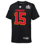 Patrick Mahomes Kansas City Chiefs Nike Youth Super Bowl LVIII Patch Carbon Fashion Game Jersey - Black