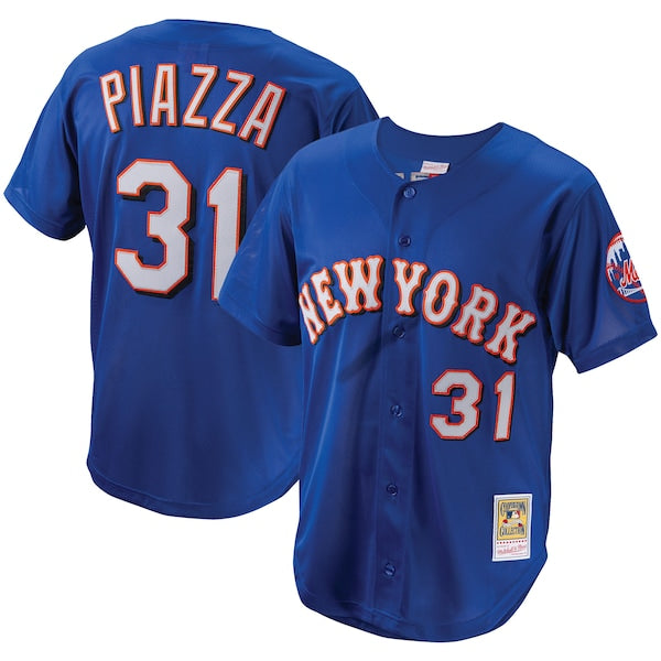 Mike Piazza New York Mets Cooperstown Collection Mesh Batting Practice Button-Up Jersey - Royal/Black/Orange