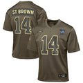 Amon-Ra St. Brown Detroit Lions Nike Youth 2025 Salute to Service Game Jersey - Olive