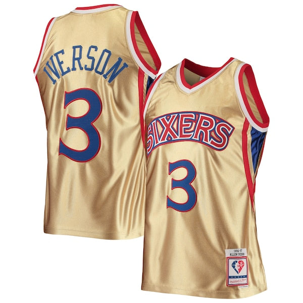 Allen Iverson Philadelphia 76ers 75th Anniversary 1996/97 Hardwood Classics Swingman Jersey - Gold