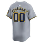 Milwaukee Brewers Nike Away Limited Custom Jersey - Gray