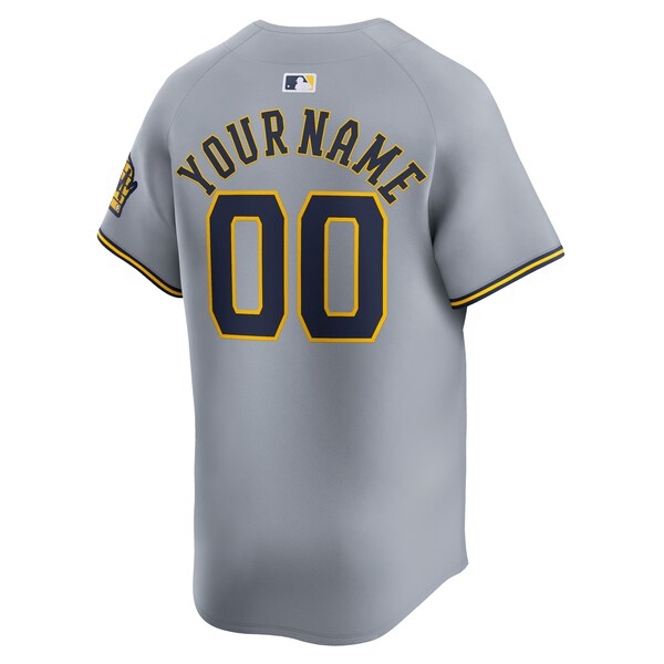 Milwaukee Brewers Nike Away Limited Custom Jersey - Gray