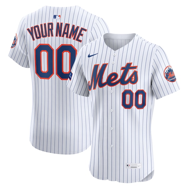 New York Mets Nike Home Elite Sponsor Patch Custom Jersey - White