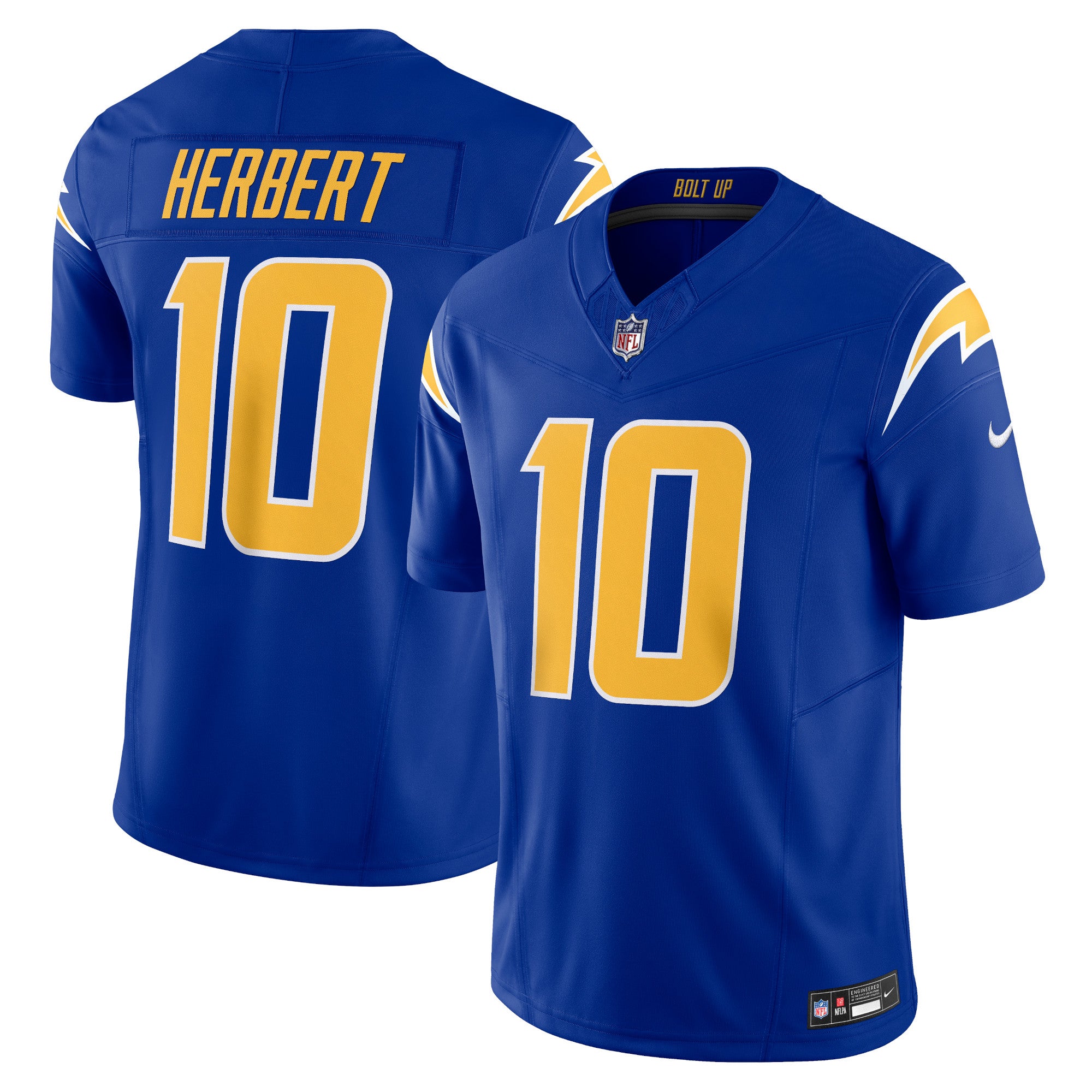 Justin Herbert Los Angeles Chargers Nike Alternate Charger Power Vapor F.U.S.E. Limited Jersey - Gold/Royal/Navy/Powder Blue