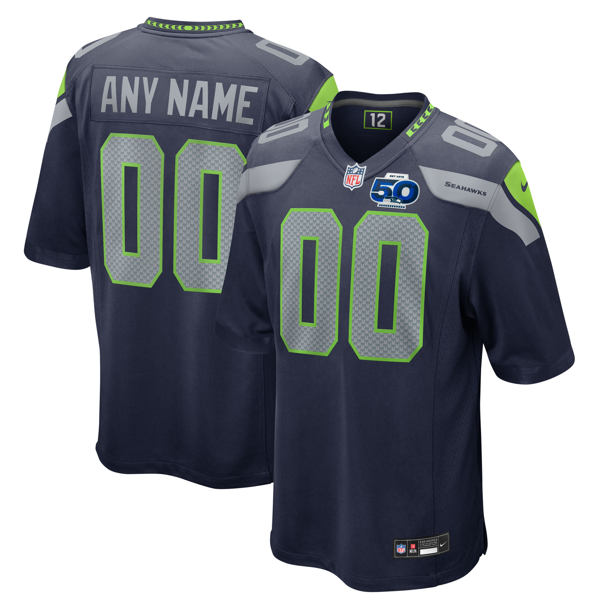 Seattle Seahawks Nike 50th Season Throwback Custom Game Jersey - Royal/College Navy