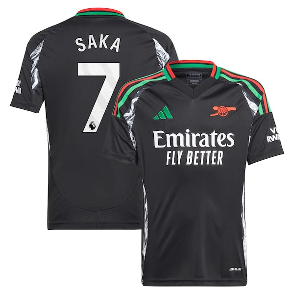 Bukayo Saka Arsenal adidas Youth 2024/25 Away Replica Player Jersey - Black