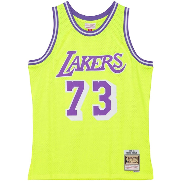Dennis Rodman Los Angeles Lakers  Hardwood Classics 1998/99 Tropical Swingman Jersey - Neon Yellow