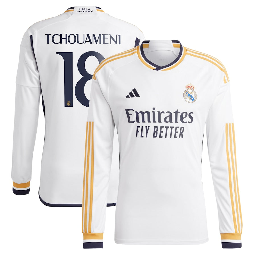 Aurélien Tchouaméni Los Merengues adidas 2023/24 Away Replica Long Sleeve Player Jersey - Navy/White