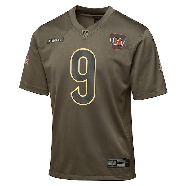 Joe Burrow Cincinnati Bengals Nike Youth 2025 Salute to Service Game Jersey - Olive