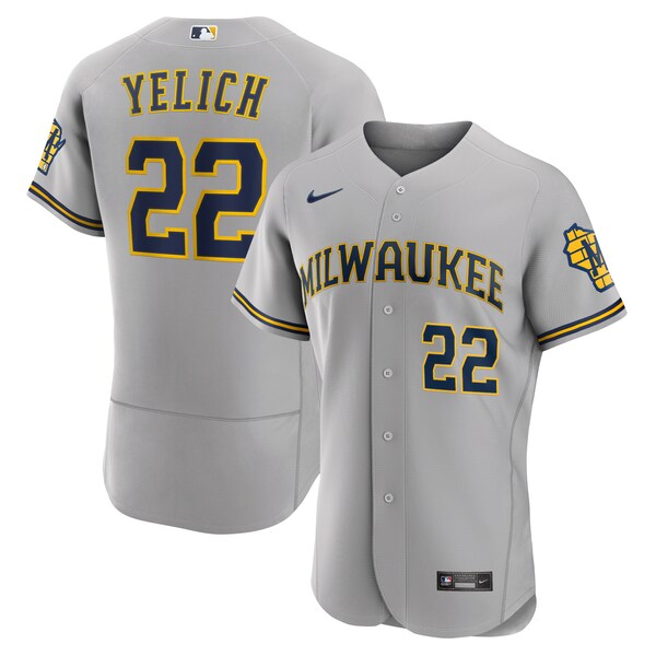 Christian Yelich Milwaukee Brewers Nike Road Authentic Player Logo Jersey - Gray