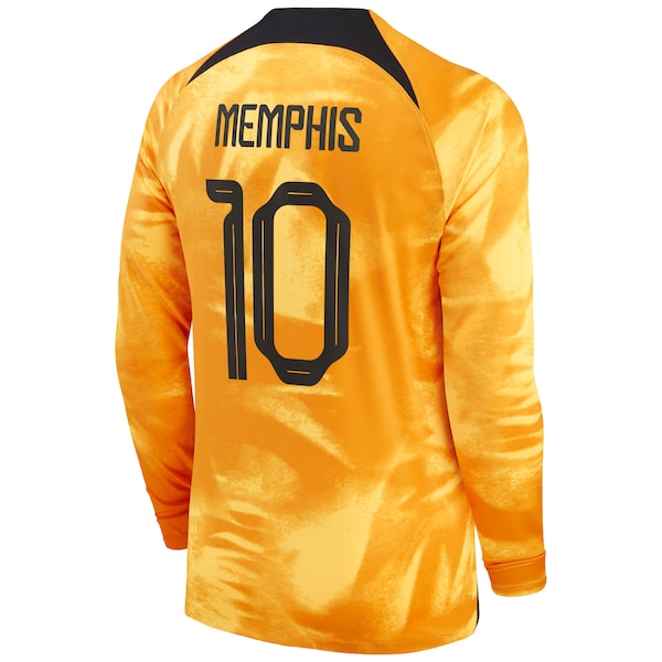 Memphis Depay Netherlands National Team Nike 2022/23 Home Breathe Stadium Replica Player Long Sleeve Jersey - Orange