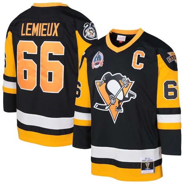 Mario Lemieux Pittsburgh Penguins  Youth 1991/92 Captain Patch Blue Line Player Jersey - Black