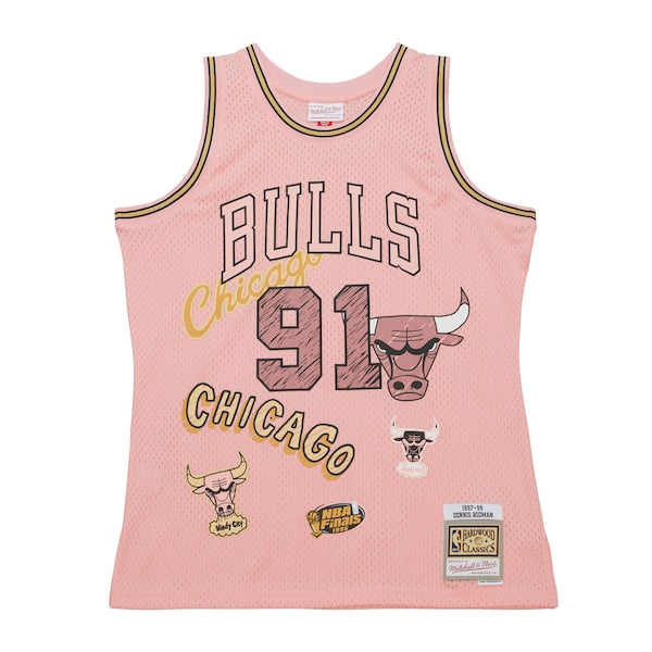 Dennis Rodman Chicago Bulls  1997/98 Swingman Sidewalk Sketch Jersey - Pink