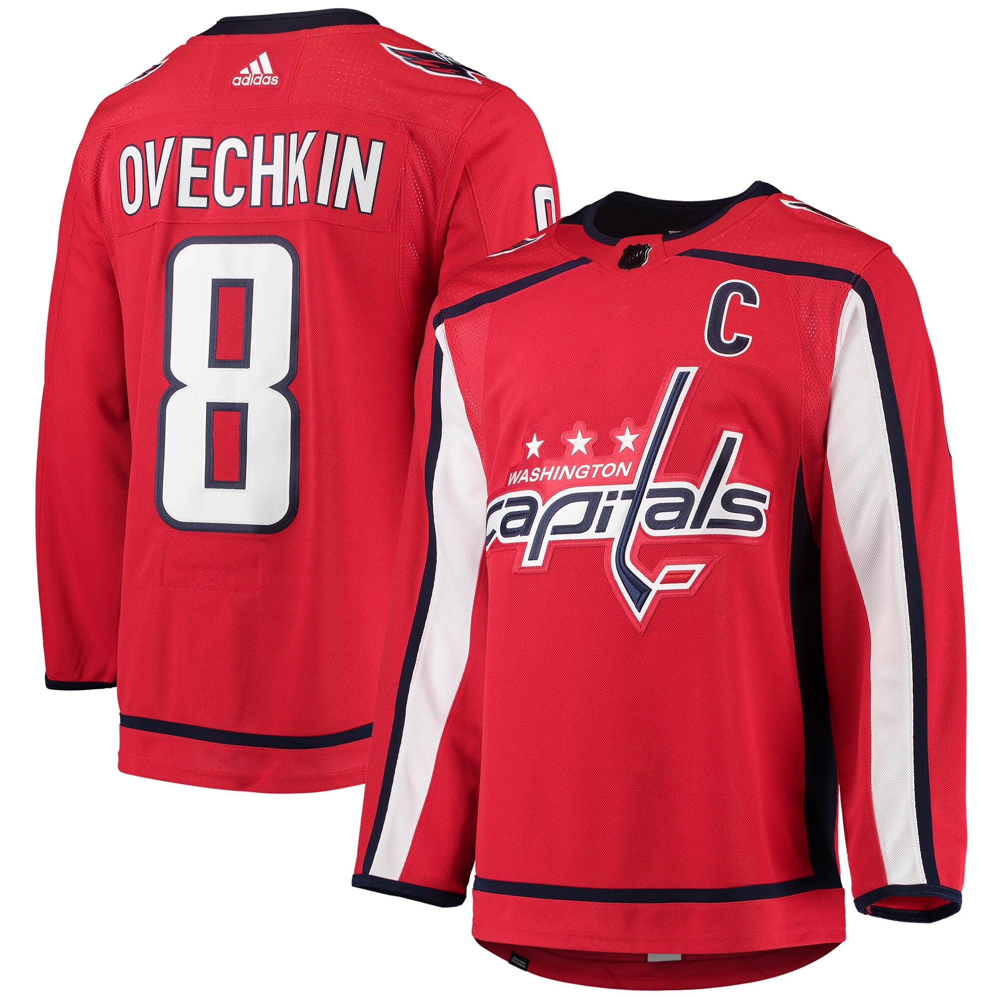 Alexander Ovechkin Washington Capitals adidas Away Captain Primegreen Authentic Player Jersey - White/Navy/Red