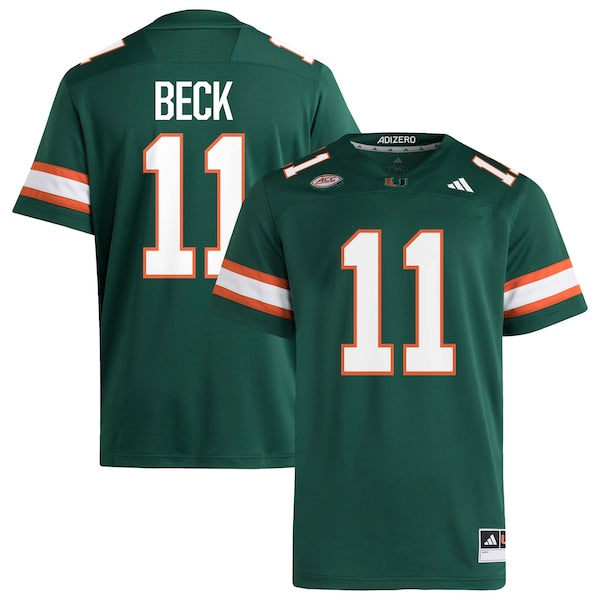Men's adidas Carson Beck Miami Hurricanes Alternate NIL Football Player Jersey - Green/White