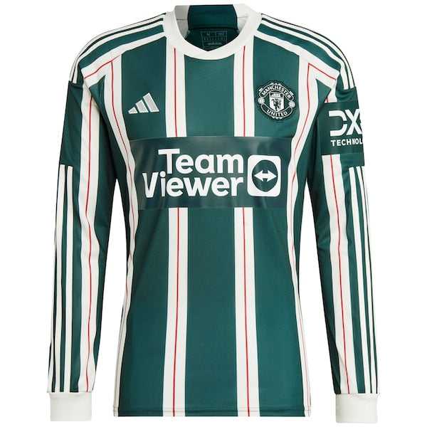 Christian Eriksen Manchester United adidas 2023/24 Away Long Sleeve Replica Player Jersey - Green/Red