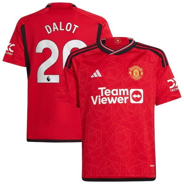 Diogo Dalot Manchester United adidas Youth 2023/24 Home Replica Player Jersey - Red