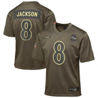 Lamar Jackson Baltimore Ravens Nike Youth 2025 Salute to Service Game Jersey - Olive