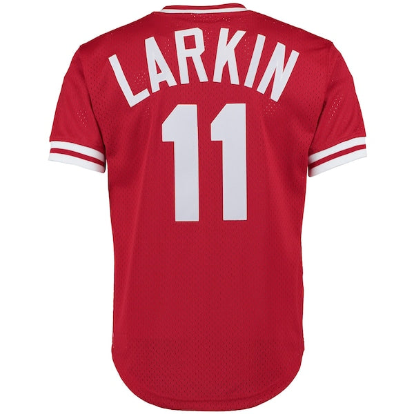 Barry Larkin Cincinnati Reds Cooperstown Collection Mesh Batting Practice Button-Up Jersey - Red