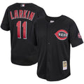Barry Larkin Cincinnati Reds Cooperstown Collection Mesh Batting Practice Button-Up Jersey - Black