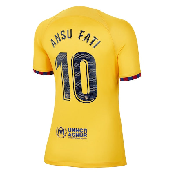 Ansu Fati Barcelona Nike Women's 2022/23 Fourth Breathe Stadium Replica Player Jersey - Yellow