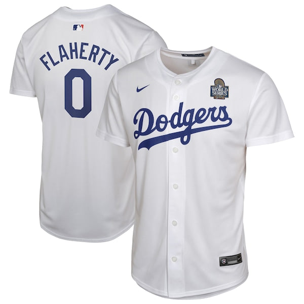 Jack Flaherty Los Angeles Dodgers Nike Youth 2024 World Series Patch Home Game Player Jersey - White