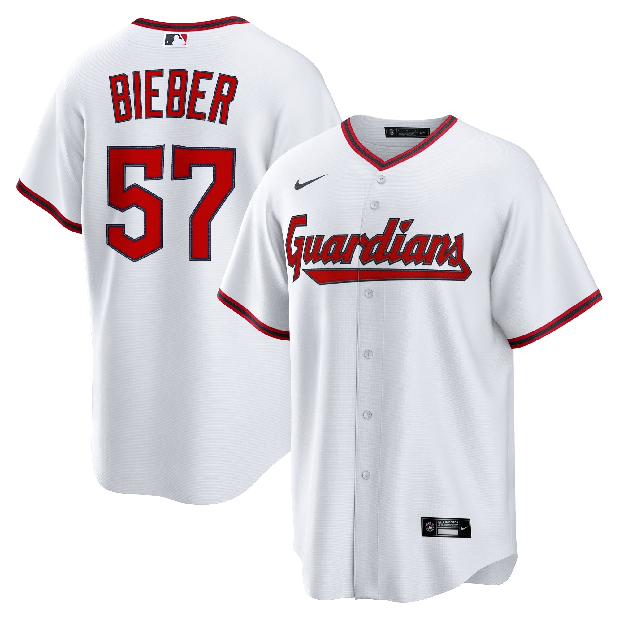 Shane Bieber Cleveland Guardians Nike Road Replica Jersey - Gray/White